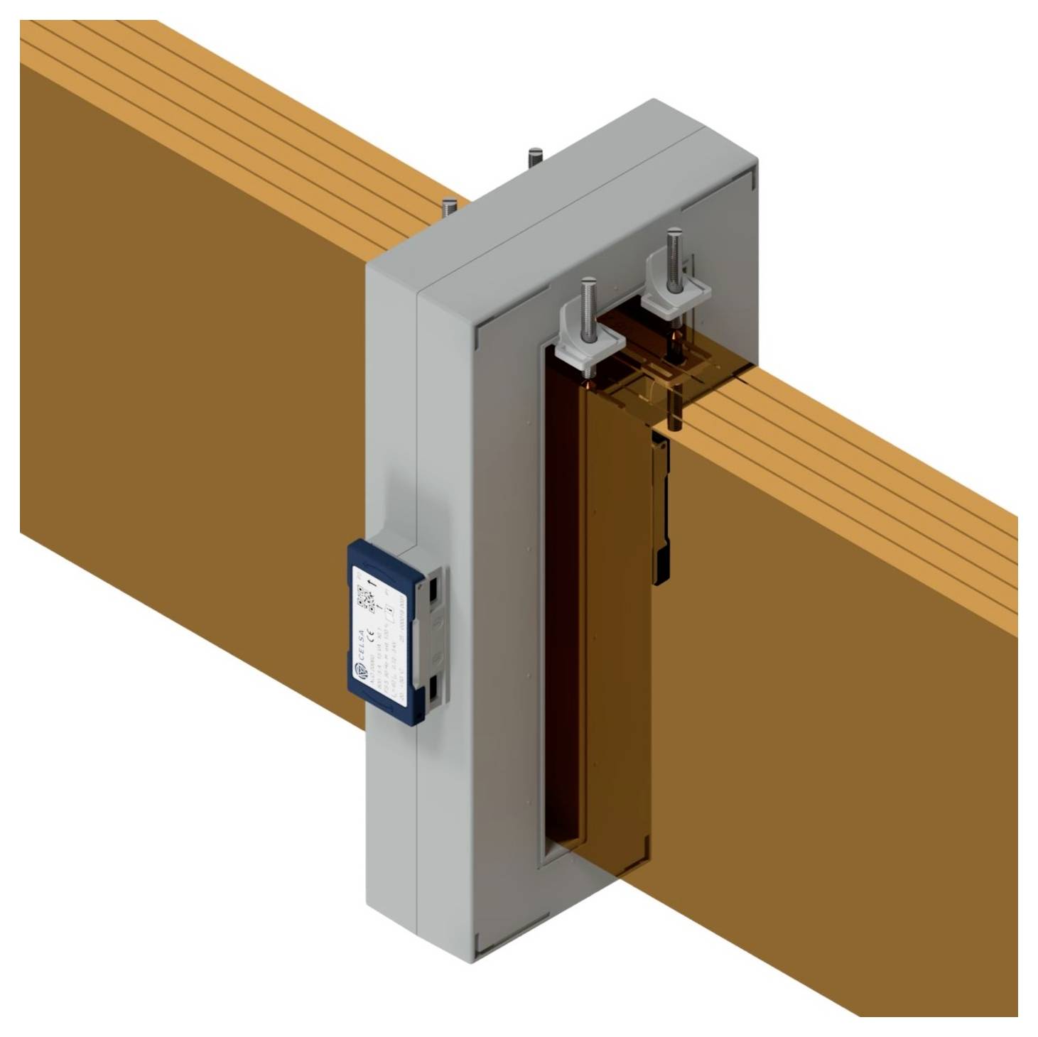 'An isometric illustration showing a lock system mounted on a wooden door. The mechanism is encased and appears tech-integrated.'