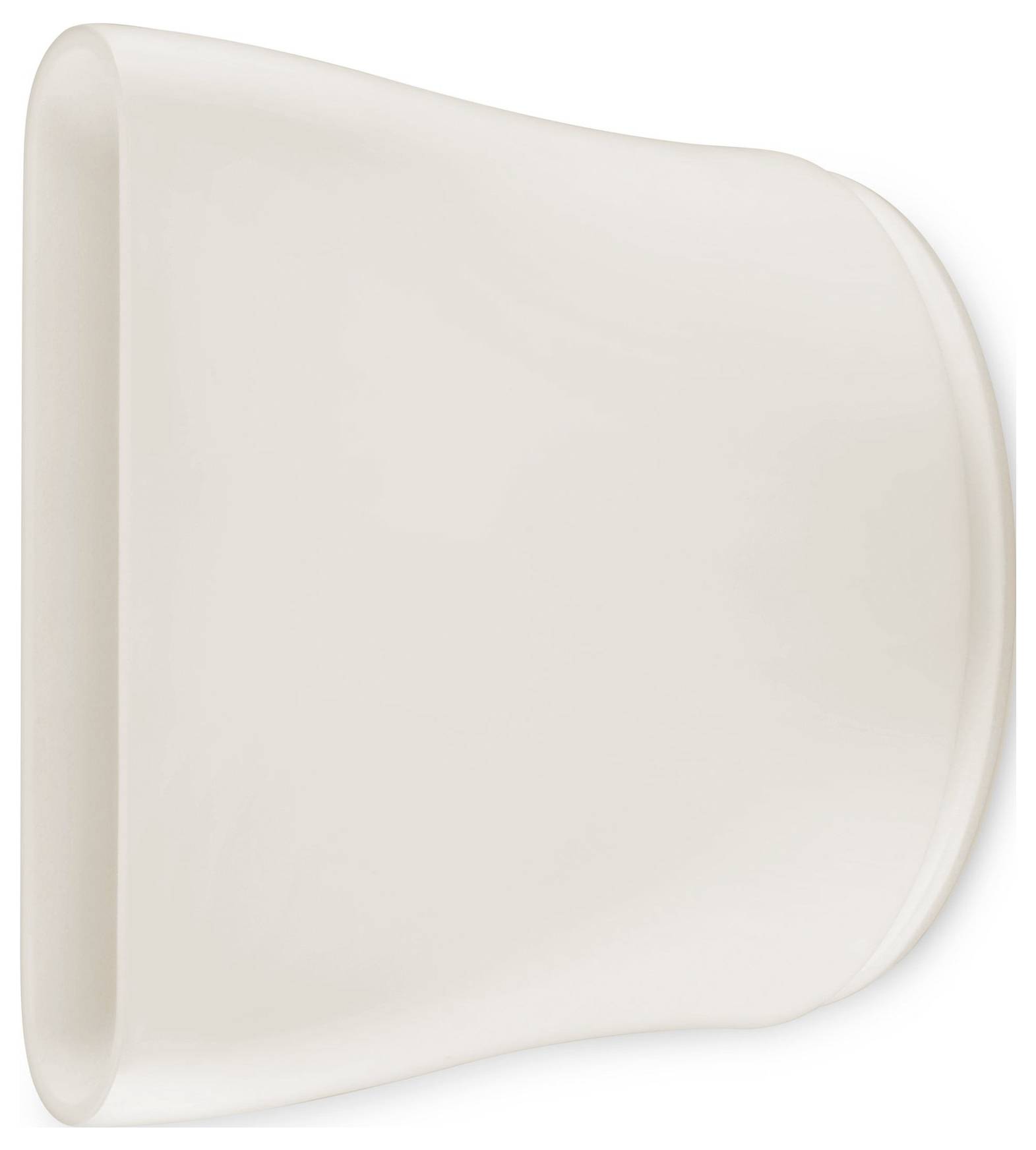 A translucent, off-white silicone baking tool with a curved, tapered shape, potentially used for cutting or scraping tasks in cooking.