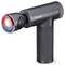 A handheld massage gun with a rounded attachment, displaying red light, designed for muscle relaxation and therapy.