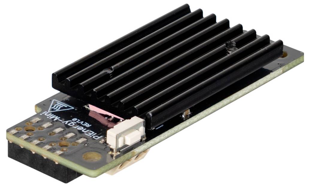 A single-board computer featuring a black heatsink on top, designed for efficient cooling, with visible circuitry and connector ports.