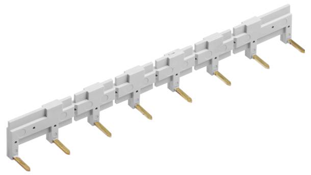 'A white 10-position terminal block separator with copper connectors, designed for organizing and isolating electrical wiring in panels.'