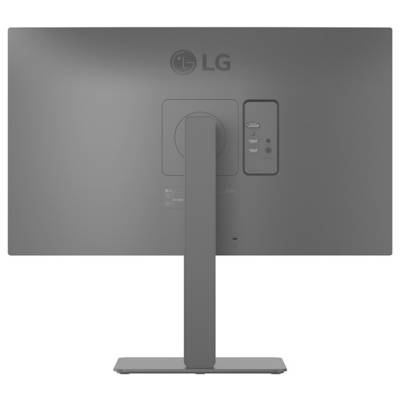 The back view of an LG monitor showing ports and stand attachment.