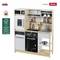 Toy kitchen playset with wooden finish, includes oven, stove, fridge, sink, and shelves. Licensed by Miele, FSC certified.