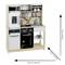 Play kitchen set with microwave, shelves, sink, stove, oven, and refrigerator. Dimensions: 83.5 cm wide, 30 cm deep, 101 cm tall.