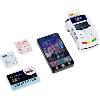 Credit card machine with screen displaying '9:35 am'. Nearby items include mini credit card, Sunny Puffs receipt, and service ticket.