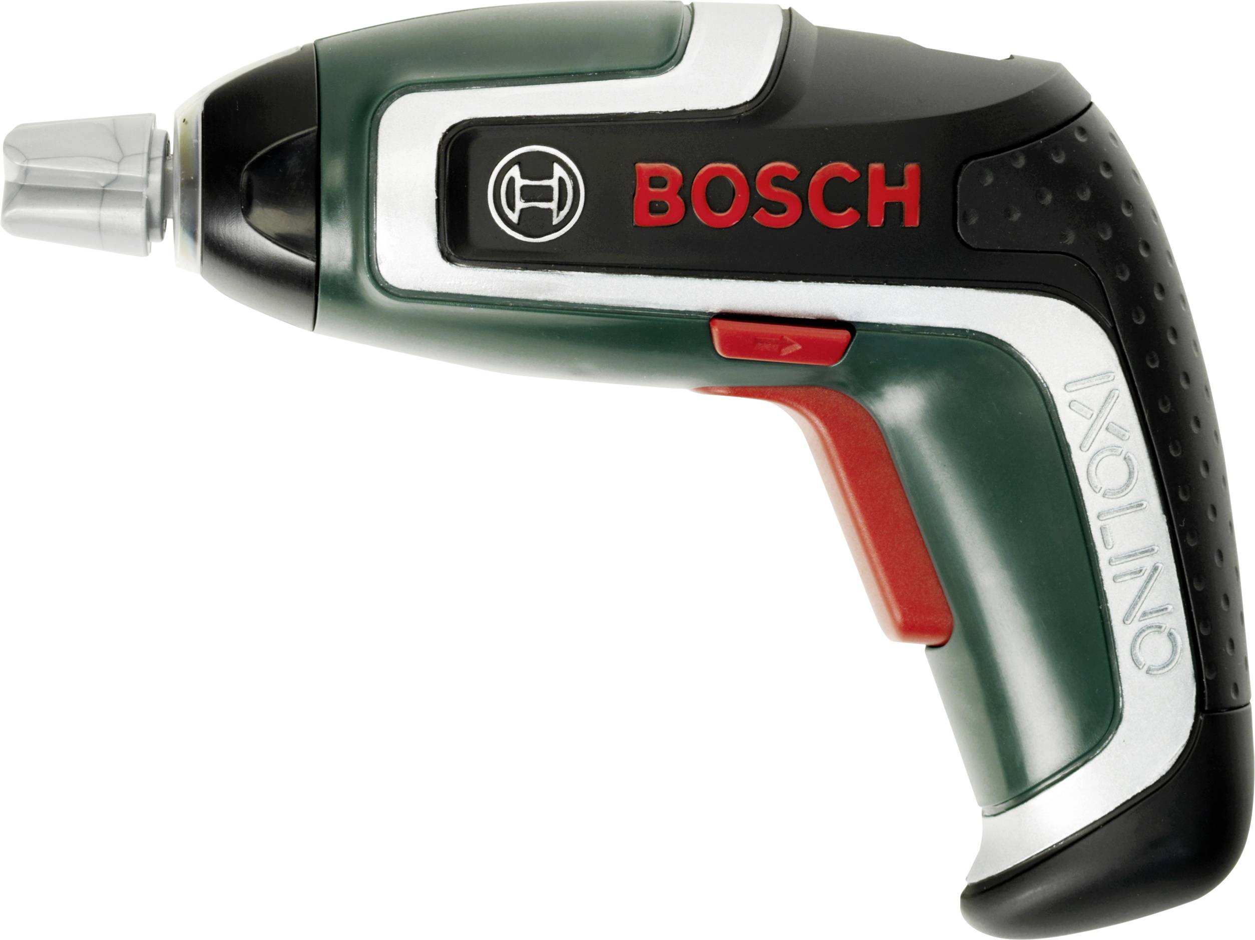 A compact green and black cordless power screwdriver labeled 'BOSCH IXOLINO', featuring a red trigger and silver screwdriver bit.