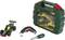 Toy car kit with green race car, toy screwdriver, and drill, packaged in a green carrying case with yellow interior.