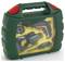 A green plastic toy toolset case with a clear front showing a mini toy drill and accessories branded 'Bosch mini'.