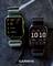 Two smartwatches with nylon bands display exercise options ('Walk', 'Bike', 'Cardio', etc.) and a digital time of 10:10. Brand name: Garmin.