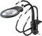 A magnifying glass with a flexible arm attached to a clamp, used for precision work or hands-free inspection.