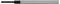 A sleek, metallic pen with a black tip, lying horizontally.