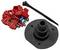 A set of electrical connectors and accessories including red and blue connectors, screws, a black rubber mount, and zip ties.