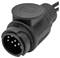 A close-up view of a black electrical connector with multiple pins, used for cable connections in electronic devices.