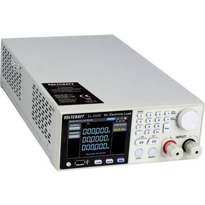 A Voltcraft EL-2400 DC Electronic Load device with a digital display showing numeric readings, control buttons, and input terminals.