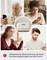 An older person and relatives looking at their smartphones. A smoke detector in the centre. Text below: 'Remote monitoring together with your family members'.