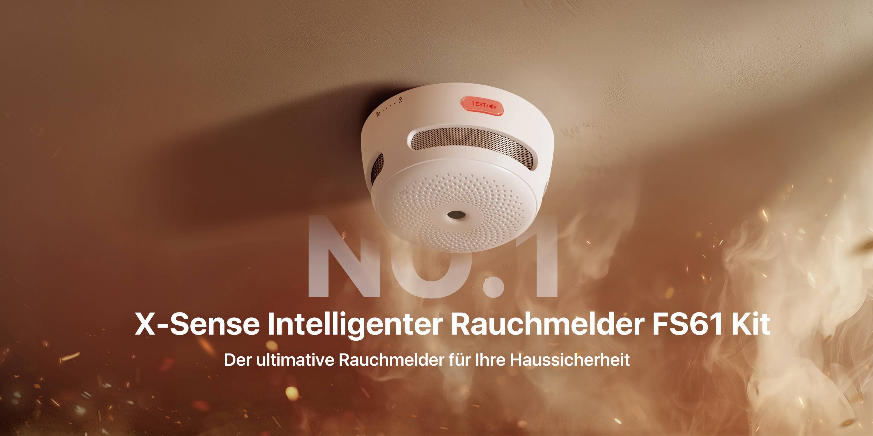 'X-Sense Intelligent Smoke Detector FS61 Kit' above a smoke detector image. Below: 'The ultimate smoke detector for your home security'.