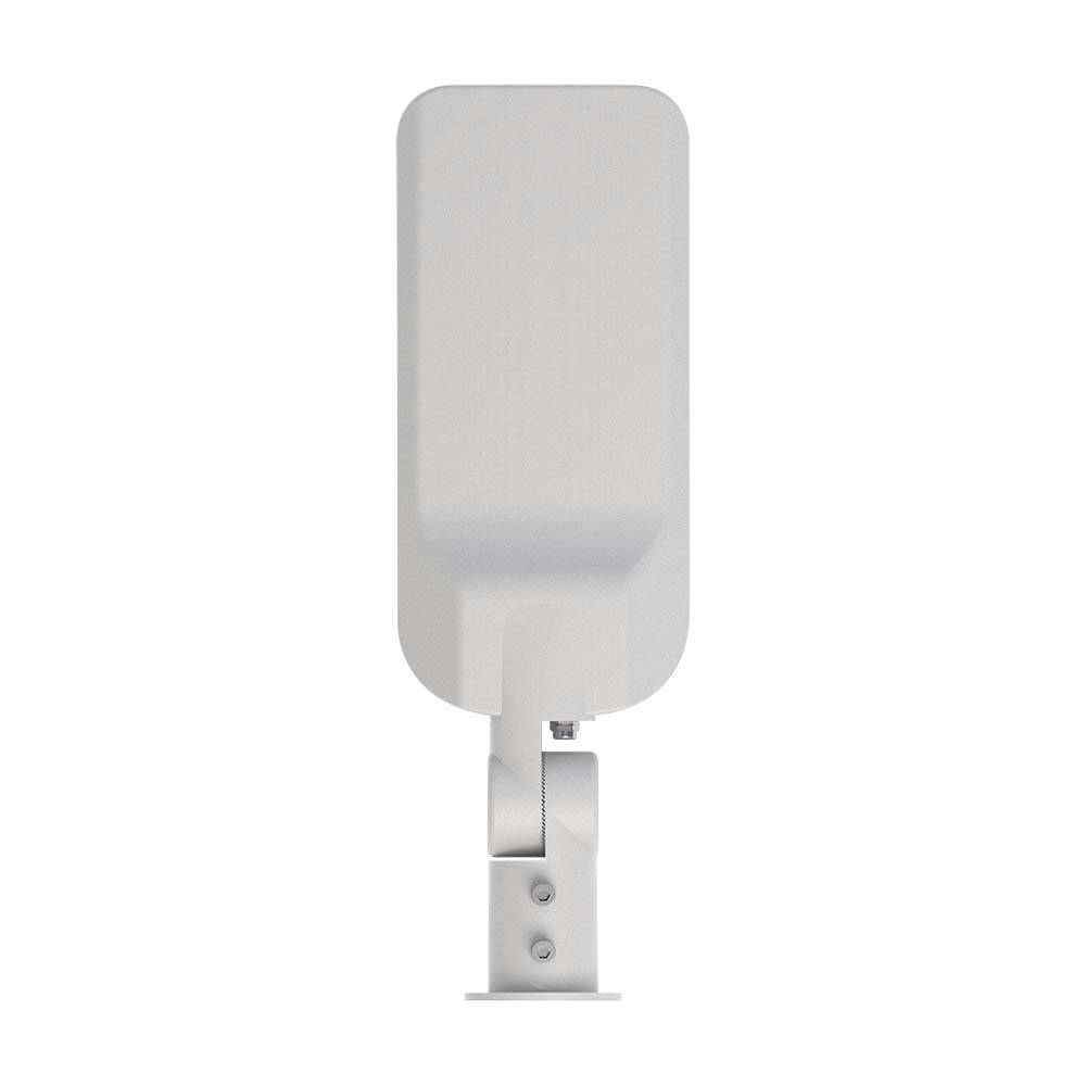 A tall, white, rectangular antenna with a streamlined design attached to an adjustable mounting bracket, likely for outdoor use.