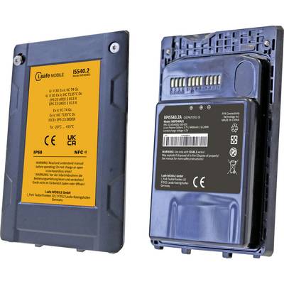 Two rugged mobile devices with visible labels, one displaying safety certifications and protection standards like IP68 and NFC compatibility.