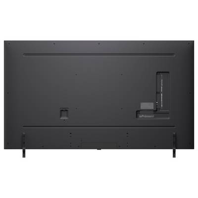 Back view of a flat screen TV with visible ports and mounting slots.