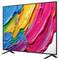 A flat-screen television displaying a vibrant abstract painting with bold, textured strokes in pink, blue, yellow, green, and orange.
