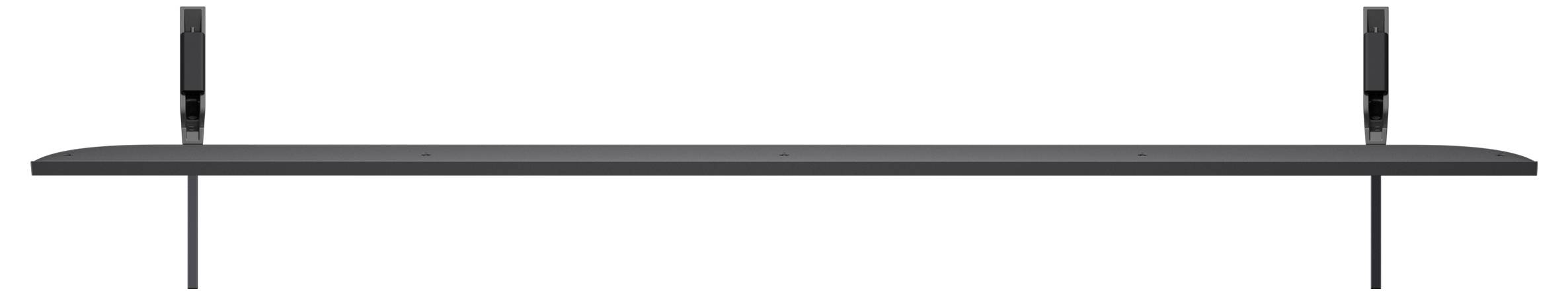 A black wall shelf with minimalist design, featuring metal brackets for support on both sides. Ideal for modern interior décor.