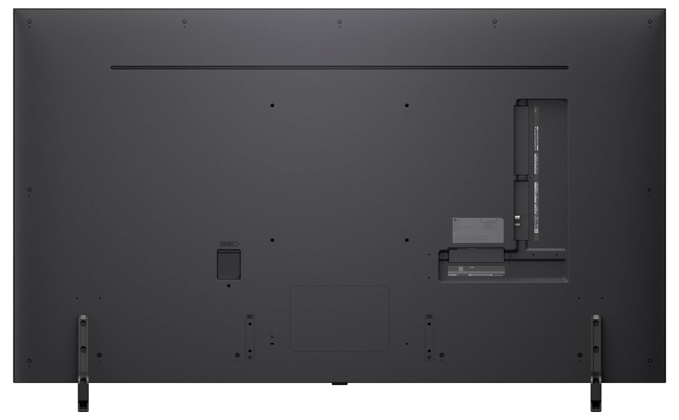 The back view of a flat-screen television, showing ports and connectors on the right side for various input and output options.