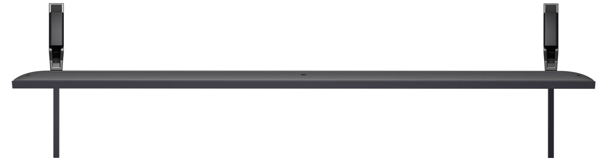 A black wall-mounted shelf with two brackets and a central support leg.