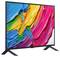 A television displaying a vibrant abstract artwork with bold, colorful brushstrokes in blue, yellow, pink, and green.