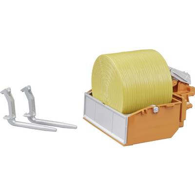 An orange latching grabber with a large yellow roll inside, and two unattached silver prongs on the left side.