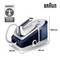 Braun CareStyle 7 Pro steam iron, ergonomics certified. Dimensions: 29.5 cm height, 22 cm width, 40 cm depth.
