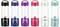 A lineup of six portable blenders in black, blue, purple, red, white, and teal, all with transparent blending containers and labeled 'nutribullet'.