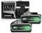 'HiKoki charger and two Multi Volt Li-ion batteries, compatible with 36V and 18V tools. Includes USB port for charging devices.'