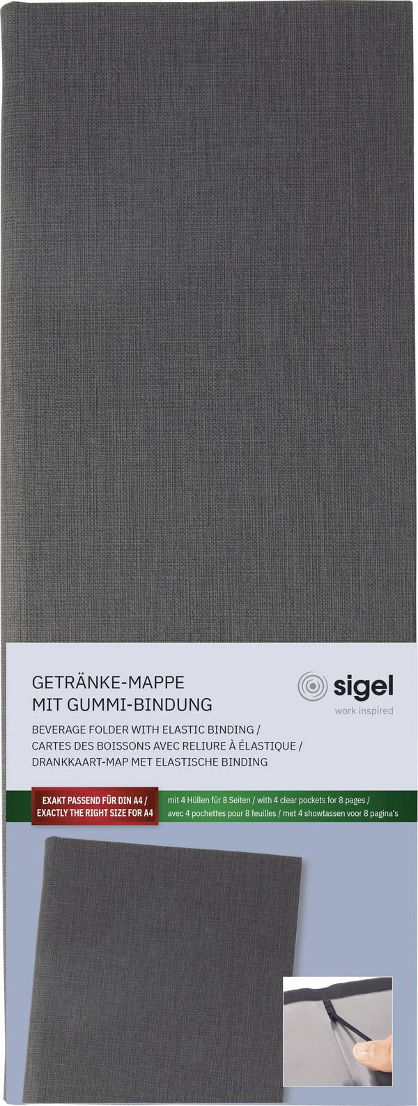 Sigel GM101  1/2 DIN A4 1 pc(s) incl. 2 double document pockets holding 8 pages, Rubber binding Anthracite