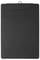 A black clipboard with a rectangular shape, featuring a hook at the top for hanging.