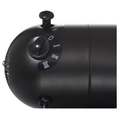 A close-up view of a black cylindrical object with a switch labeled 'Off' and 'I', featuring additional knobs and buttons.