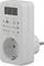 A digital timer plug with display showing '10:10', several programmable buttons, and a European plug for scheduling electrical devices.