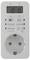 Digital timer socket with a display showing '10:10'. Buttons include 'ON', 'OFF', schedule times, and power settings.