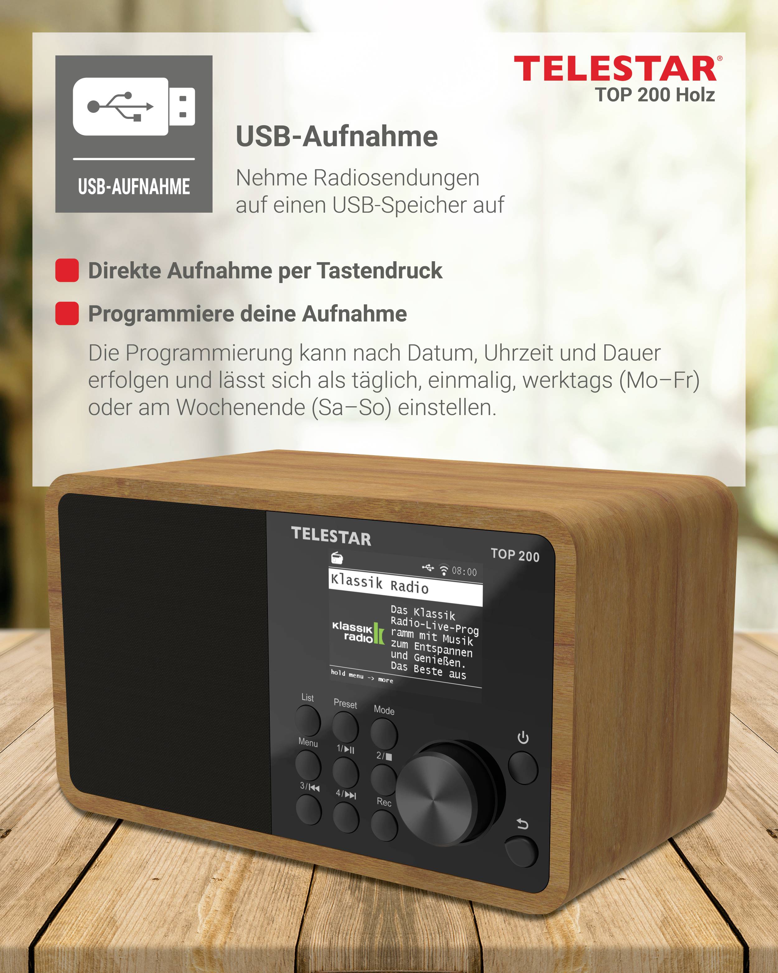 Telestar TOP 200 Holz Internet portable radio Internet, DAB+, FM Bluetooth, USB, Wi-Fi, AUX Wood-8