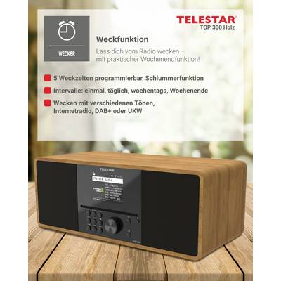 Telestar TOP 300 Holz Internet radio CD player Internet, DAB+, FM USB, Wi-Fi, Internet radio, DAB+, CD, Bluetooth, AUX I-12
