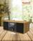 Wooden radio by Telestar with dimensions: width 36 cm, depth 17.2 cm, height 14.5 cm. Placed on a table against a blurred background.