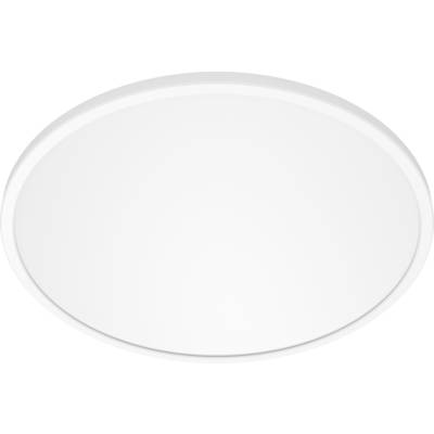 A round, white, flush-mounted LED ceiling light with a smooth surface, designed for indoor use.