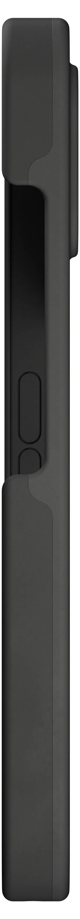 A black pen cap with a sleek design and rounded edges, showing a clip on the side.