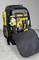 'Black backpack with open front displaying organized set of yellow and silver hand tools, including wrenches, pliers, and a spirit level.'