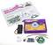 Electronic kit for building a bat detector, featuring circuit board, speaker, battery holder, and instruction manual in German.