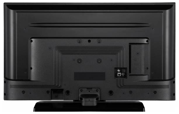The image shows the back view of a flat-screen television with various connectors and mounting points visible.