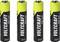 Four Voltcraft AA batteries standing upright in a row on a white background.