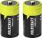 Two yellow-and-black VOLTCRAFT 5000 mAh rechargeable batteries shown side by side on a white background.