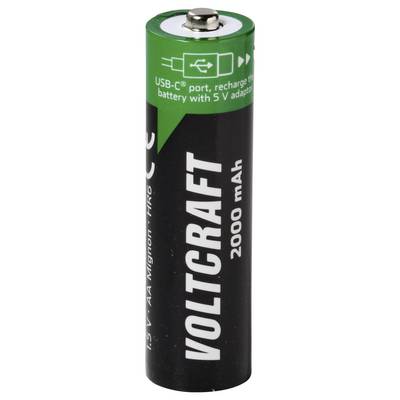 A Voltaic battery with a green top and black body, labeled 'USB-C port, recharge battery with 5 V adaptor' and '2000 mAh'.