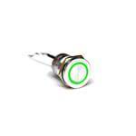 Push button switch with a green LED ring, used for electronic devices.