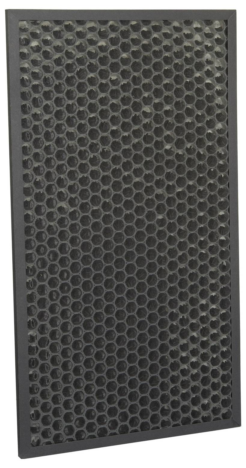 A rectangular honeycomb-shaped air filter with a black frame, designed to trap dust and particles in air purifiers or HVAC systems.